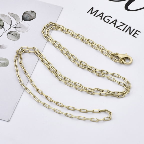 6pc Brass Paperclip Chains Drawn Elongated Cable Chain Necklace Making with Lobster Claw Clasps Matte Gold Color 24.01 inch(61cm) long Link: 5x2x0.7mm Jump Ring: 4x1mm