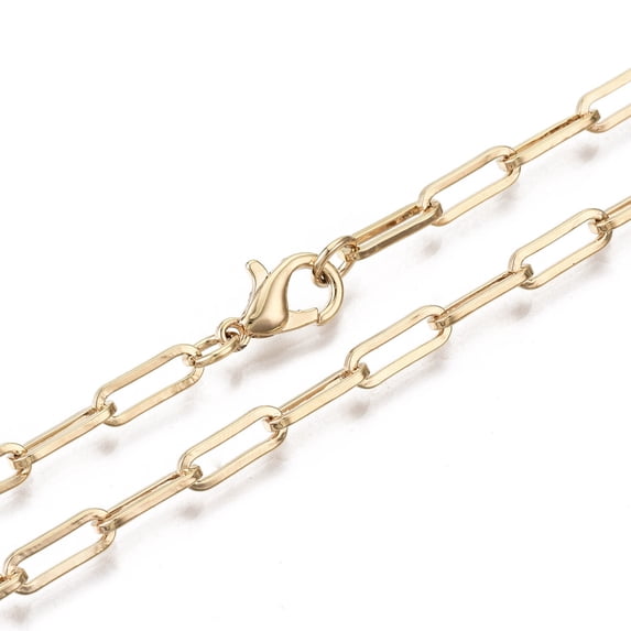 6pc Brass Paperclip Chains Drawn Elongated Cable Chains Necklace Making with Lobster Claw Clasps Real 18K Gold Plated 17.71 inch(45cm) long Link: 3.6x10mm Jump Ring: 5x1mm
