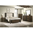thumbnail image 1 of 6pc Brown Panel King Bed Upholstered Headboard Wooden Master Bedroom Furniture, 1 of 6