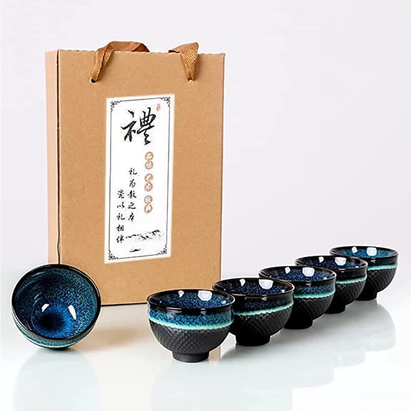 6pc Ceramic Kung Fu Tea Set, Japanese Tea Cup, Sake Cup, 2.1oz Capacity, 6 Colors