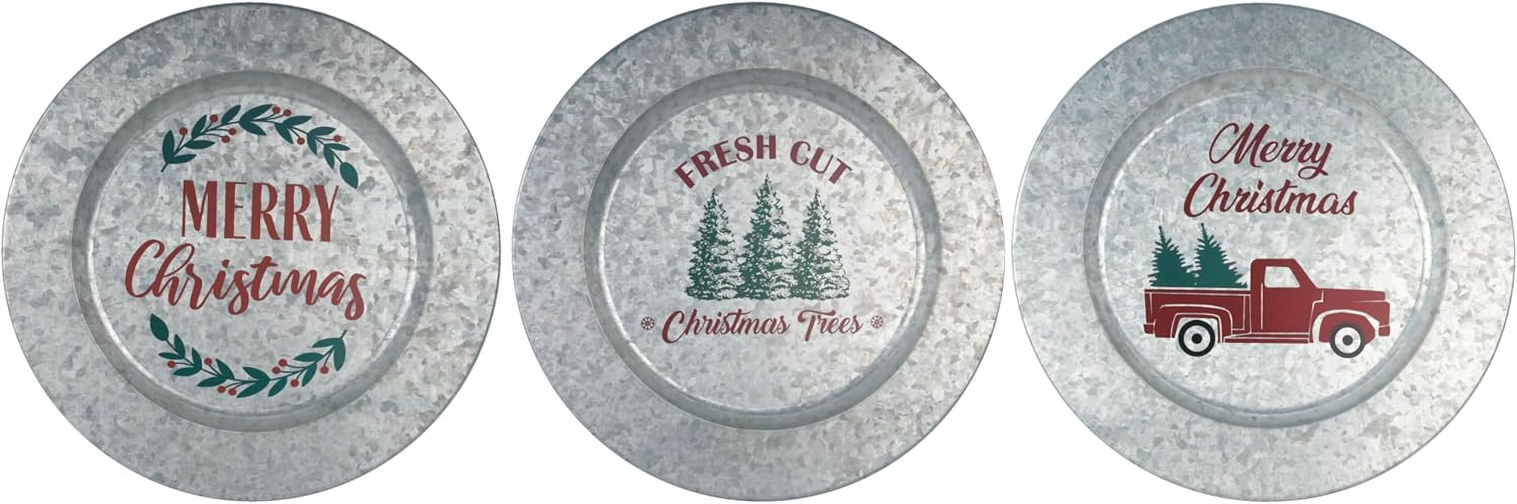 6pc Christmas Galvanized Round Charger Set Plate for Holiday Table ...