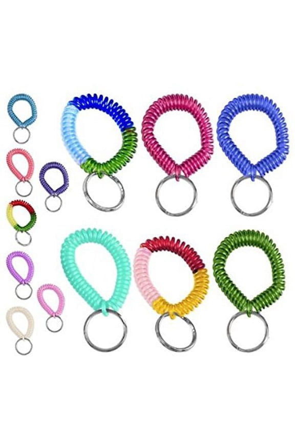 6pc Coil Stretch Wristband Keychain - Bright Pearlized Colors - Gym, Pool, ID...