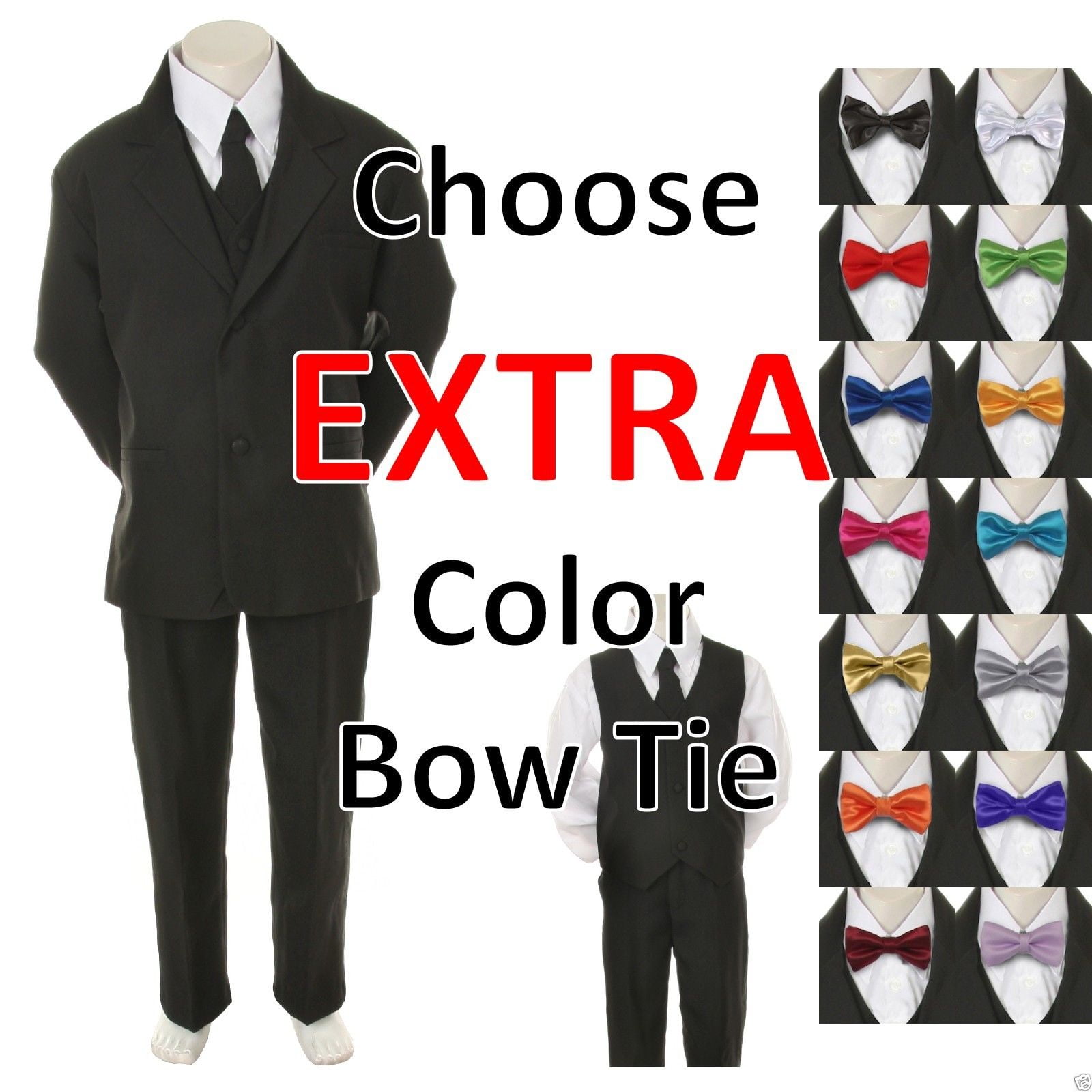 6pc Black vest set by Color Satin Vest Bow Tie for Boy Baby Toddler Kid  Formal