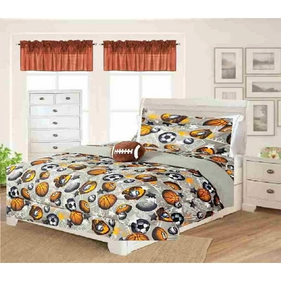 Gorgeous Home Linen 6-Pieces Kids Twin Bed in a Bag Football Reversible with Sheets and Dressing Pillow