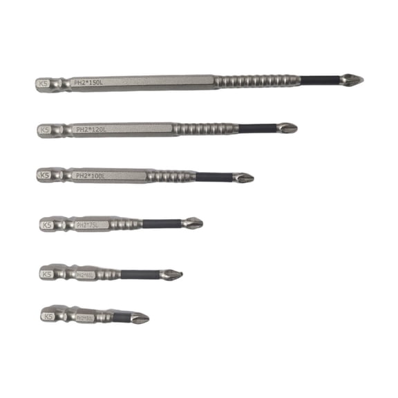 6pc Cross Magnetic Screwdriver Bit Alloy Steel Anti-Slip Long Drill Bit PH2
