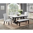 thumbnail image 1 of 6pc Dining Set Contemporary Style White Genuine Marble Rectangular Table Top Dove Gray Upholstery Chairs Nailhead Tufted Bench Black Finish Wooden Solid Wood Dining Room Furniture 18813, 1 of 10