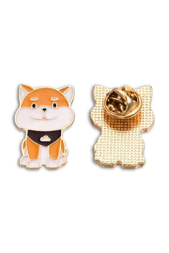 6pc Dog Shape Enamel Pin Light Gold Plated Alloy Cartoon Badge for Backpack Clothes Nickel Free & Lead Free Orange 29x18.5mm