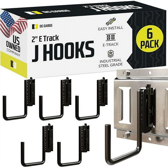 6pc E-Track Hooks, E-Track Accessories , 2 Inch Etrack J Hooks, Enclosed Trailer Accessories, Cargo Trailer Accessories. for Trailer Storage Using E Track Accessories for Enclosed Trailer or Truck