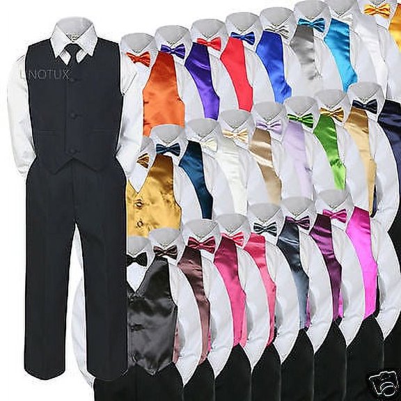 6pc Formal Baby Boy Toddler Black Vest Bow Tie Suit Outfit w/ Color Vest Set S-7