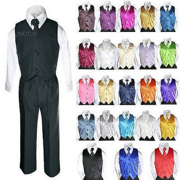 6pc Formal Baby Boy Toddler Black Vest Necktie Suit Outfit w/ Color Vest Set S-7