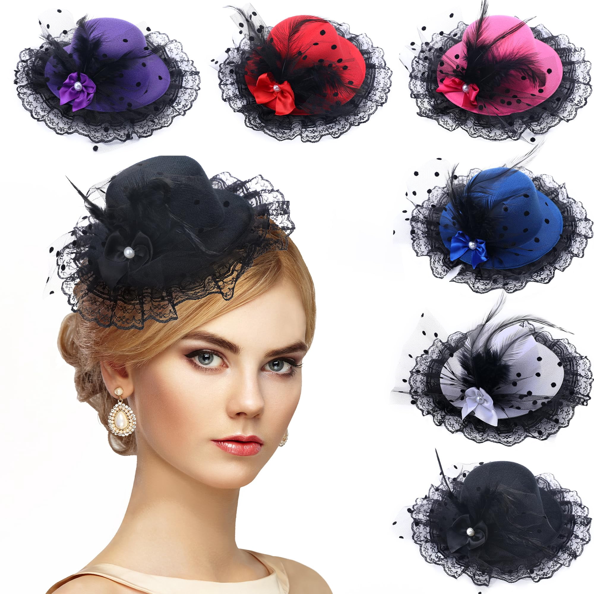 Black fascinator headband with small cap Large Black Feather Fascinator Hat Big Teardrop Hatinator  main image 3