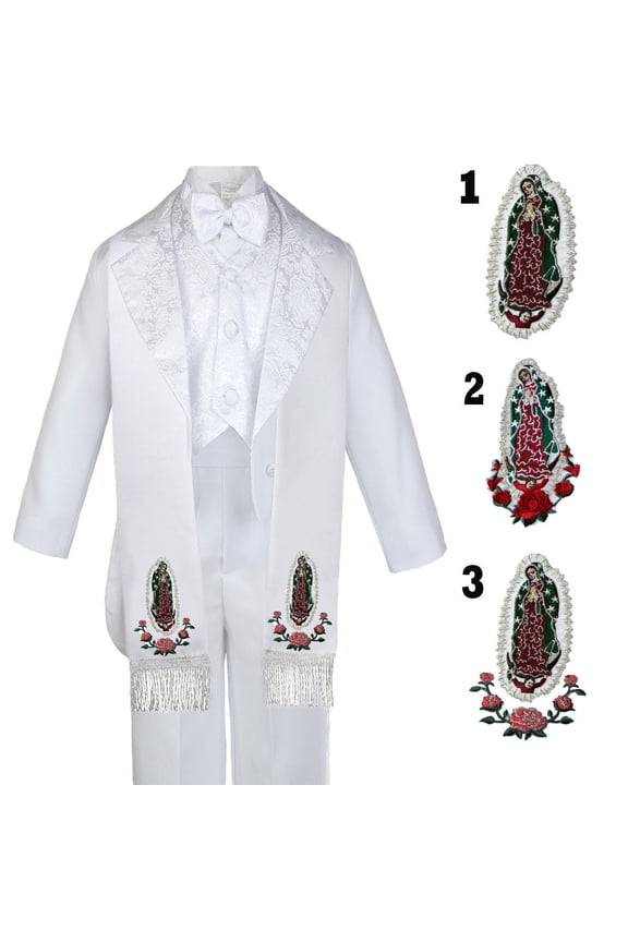 6pc Infant Toddler & Boy Baptism Easter Formal White Tuxedo Suit Stole Sm to 20