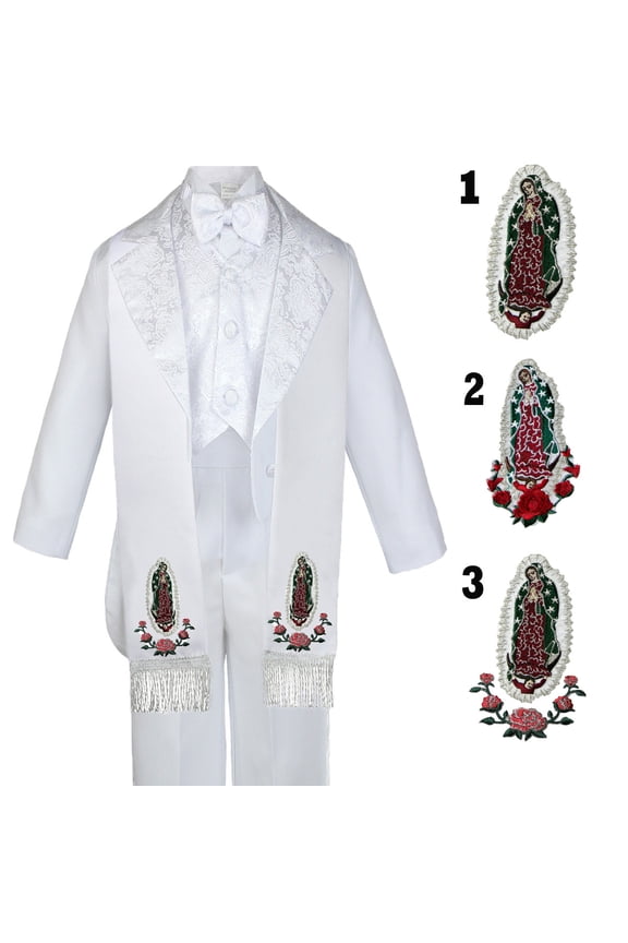 6pc Infant Toddler & Boy Baptism Easter Formal White Tuxedo Suit Stole Sm to 20
