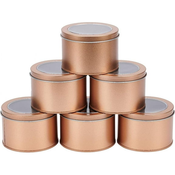 6pc Iron Frosted Storage Jar with PVC Clear Window Cylinder Sealed Cans for Candles Column Matte Gold Color 90x60mm Inner Diameter: 82mm Clear Window: 68mm