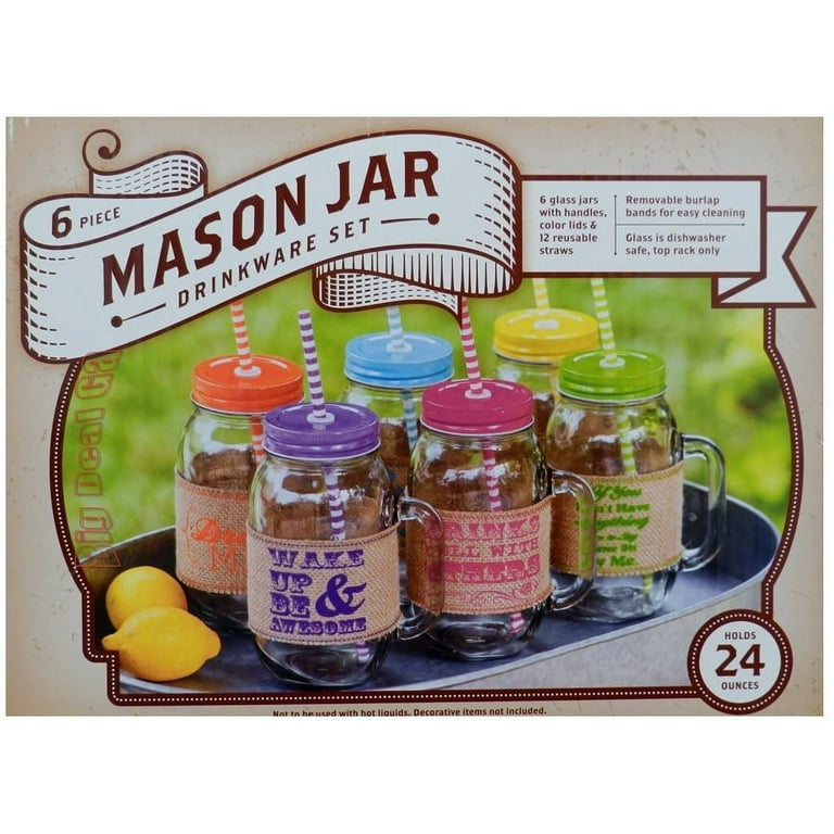 Glaver's Drinking Jars – Set of 6 Mason Jar Cups – 16