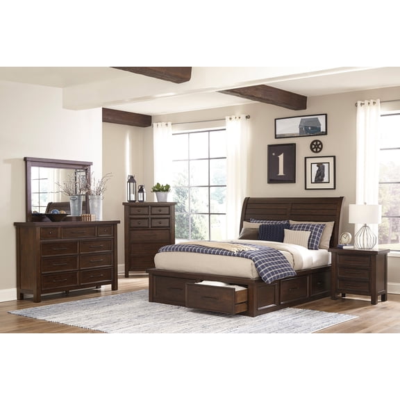 6pc Master Bedroom Furniture Set Classic Brown Finish King Size Captain Storage Bed
