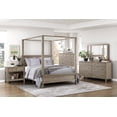 thumbnail image 1 of 6pc Master Bedroom Queen Size Canopy Bed Set Gray Oak Finish Strong Wooden Furniture, 1 of 7