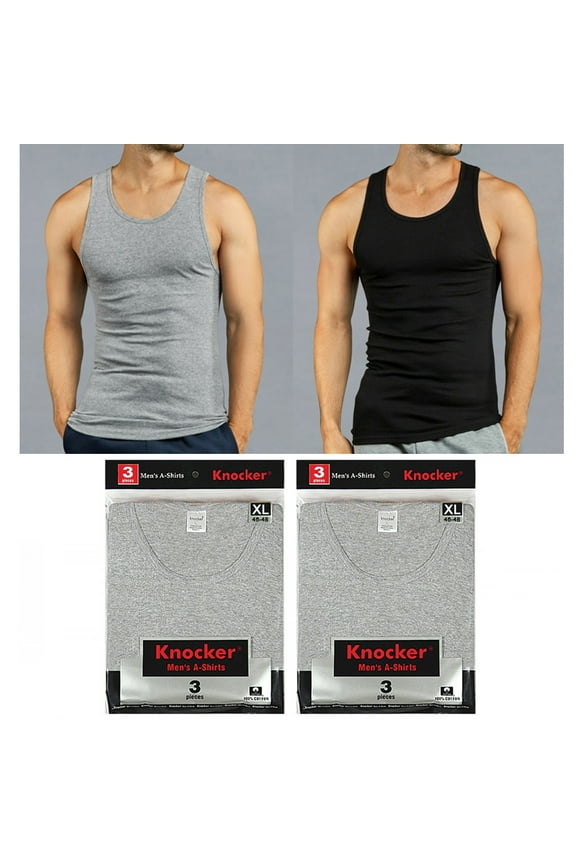 6pc Mens Tank Tops 100% Cotton A-Shirt Ribbed Pack Undershirt Black Gray XLarge