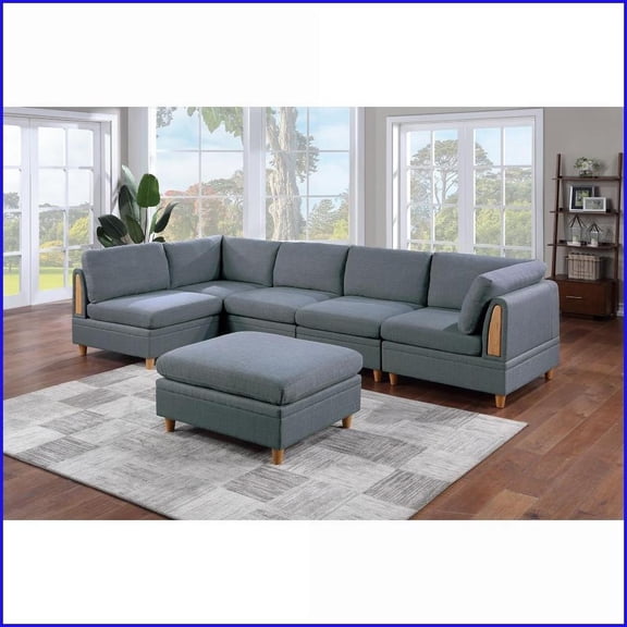 6pc Modular Corner Sectional Sofa Contemporary Living Room Plush Dorris Fabric Steel Gray | Fabric | Cushion Back