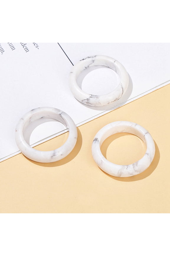 6pc Natural Howlite Plain Band Finger Rings Inner Diameter: 18~20mm