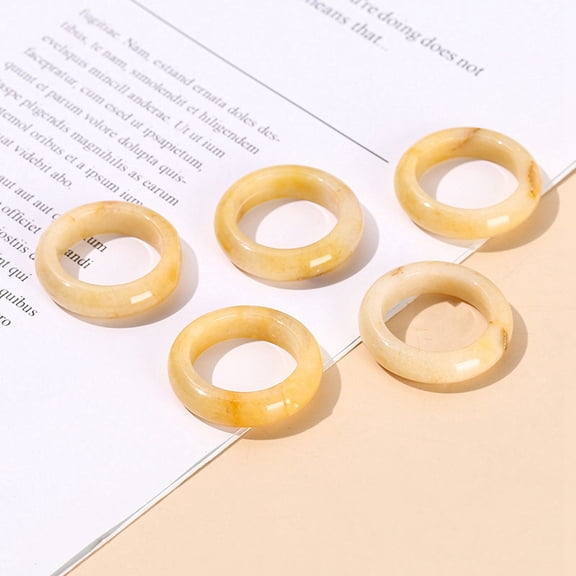 6pc Natural Yellow Jade Plain Band Finger Rings Inner Diameter: 18~20mm