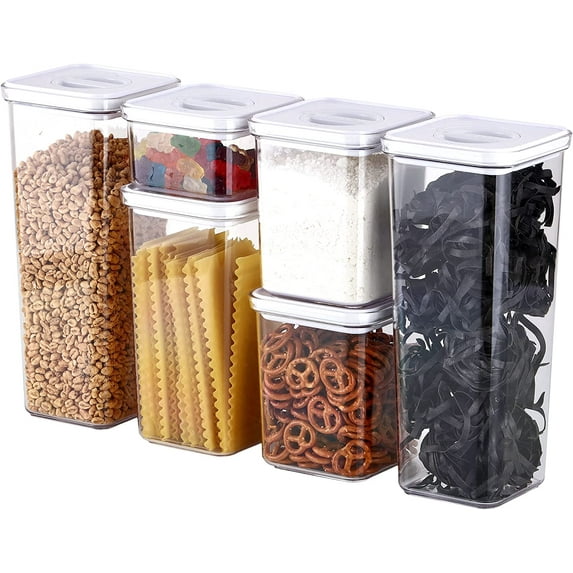 6pc Neoflam Airtight Smart Seal Food Storage Container | Crystal Clear Body | Modular, Stackable, Nestable Design | Easy to Clean, BPA Free (Square, White Lid)