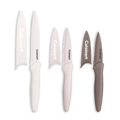 6pc Nonstick Utility and Paring Knife Set with Blade Guards Cafe Au Lait
