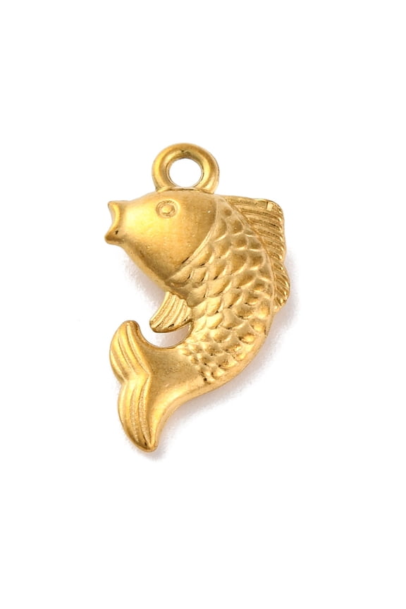 6pc Ocean Theme 304 Stainless Steel Pendants Real 18K Gold Plated Fish 17x9x3.4mm Hole: 1.5mm
