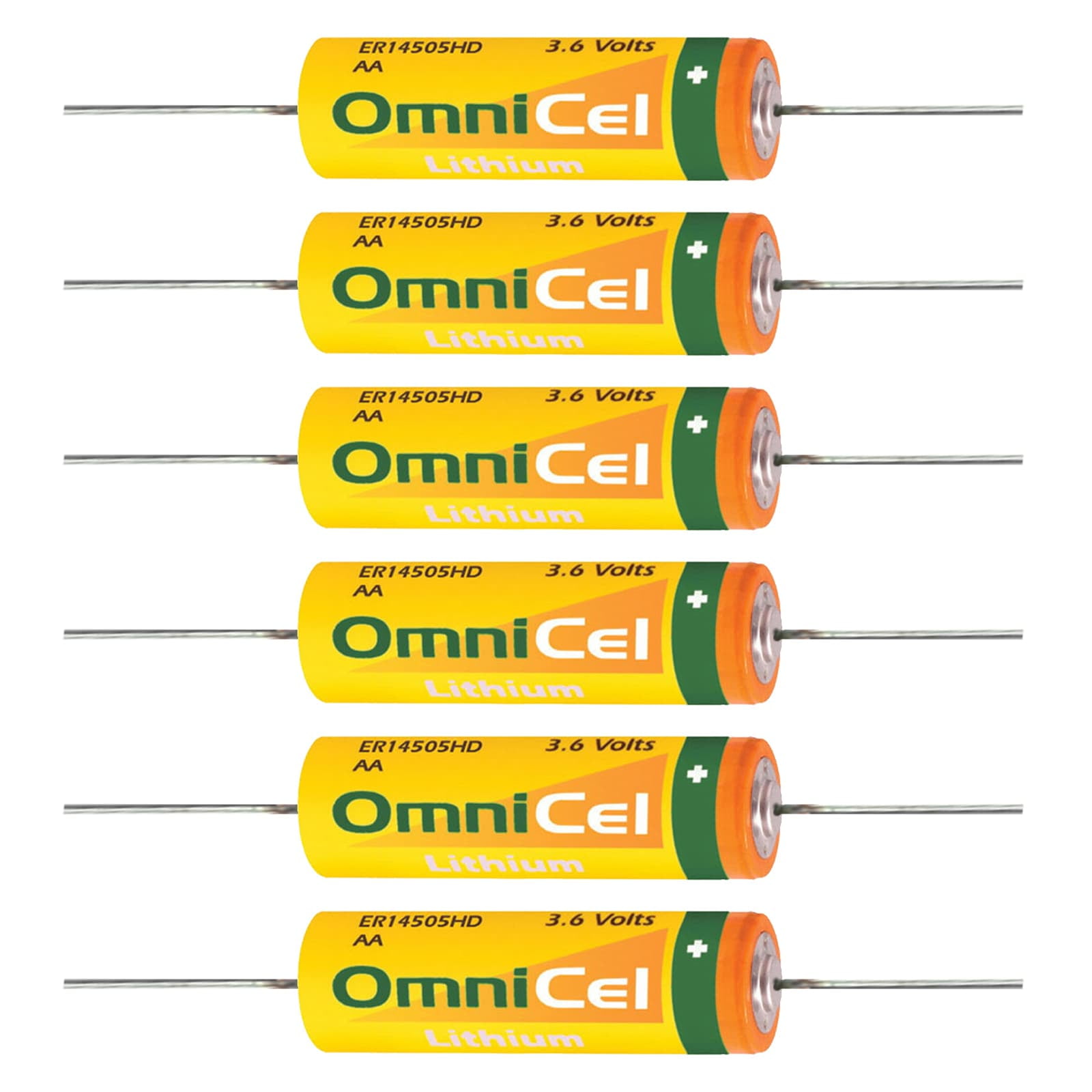 6pc OmniCel ER14505HD 3.6V Sz AA Lithium Battery  Axial Pins RFID AMR Backup
