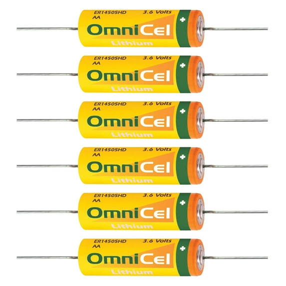 6pc OmniCel ER14505HD 3.6V Sz AA Lithium Battery Axial Pins RFID AMR Backup