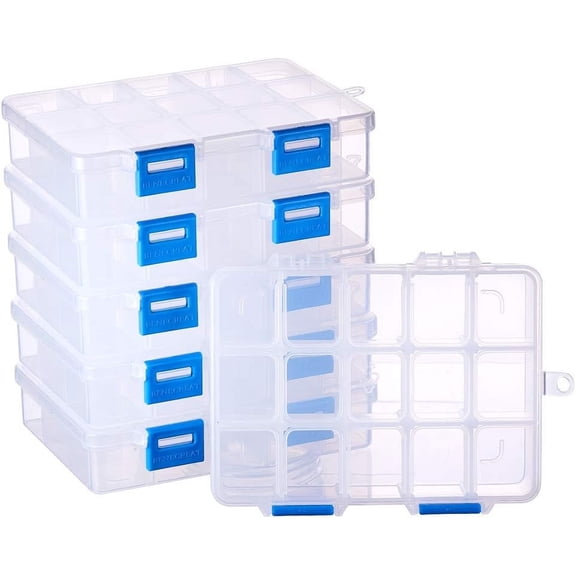 6pc Organizer Storage Plastic Boxes Rectangle Dodger Blue 14x10.8x3cm Compartment: 3x2.5cm 15 compartment/box