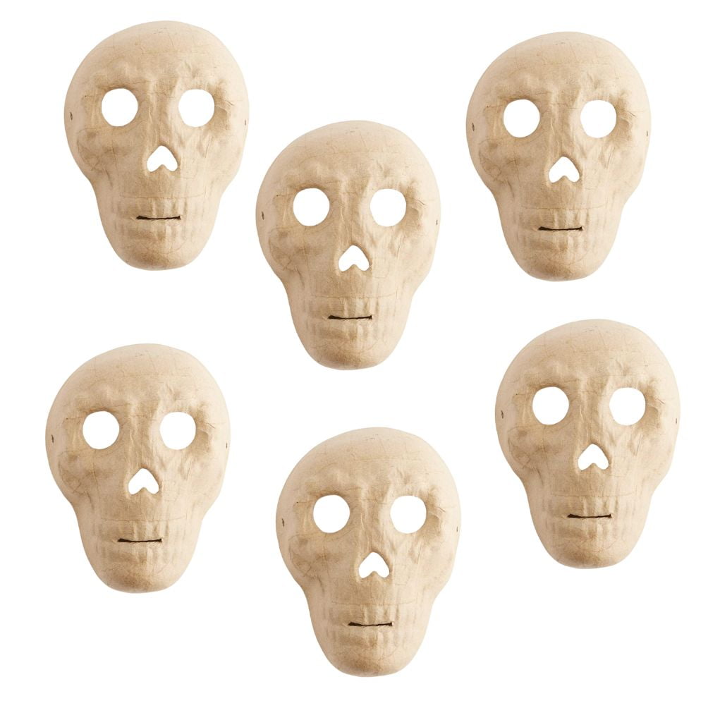 6pc Paper Mache Kraft Skull Masks - for Day of the Dead Dia de Los Muertos - Factory Direct Craft