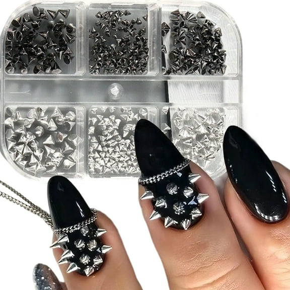 6pc Punk Nails Accessories Metal Studs Multi Size Unique Type Adhesive Decorations For Creative Manicure Artists
