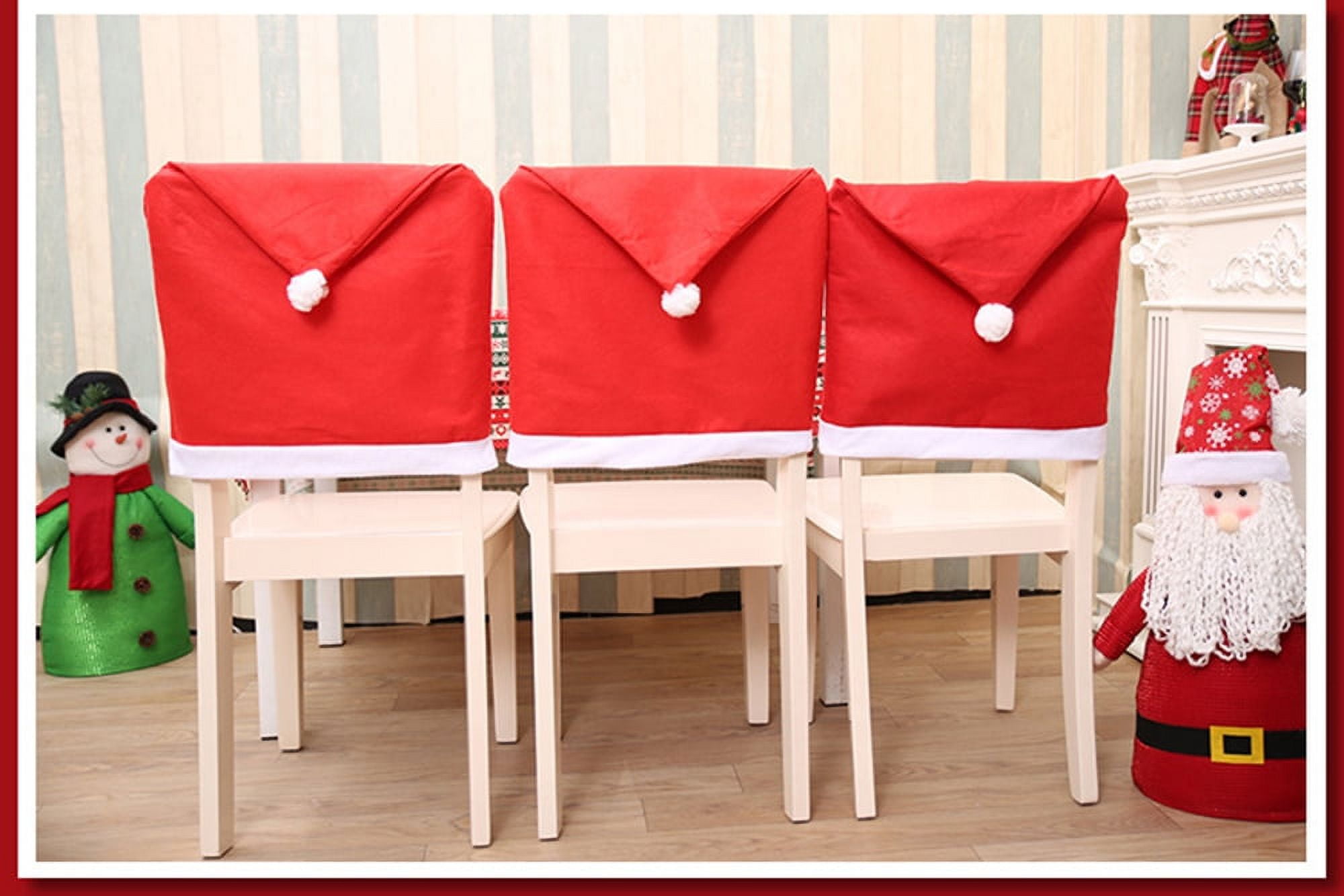 6pc Red Hat Dining Chair Slipcovers,Christmas Chair Back Covers Kitchen