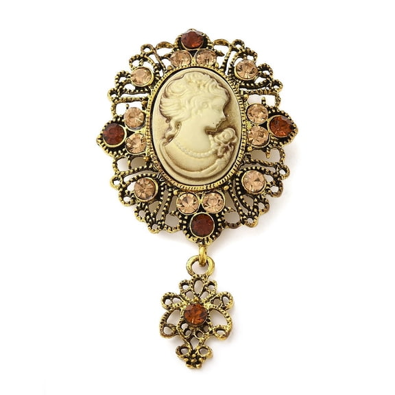 6pc Retro Alloy Rhinestone Oval Brooch Cameo Women Resin Pins for Clothes Backpack Golden 70x39mm
