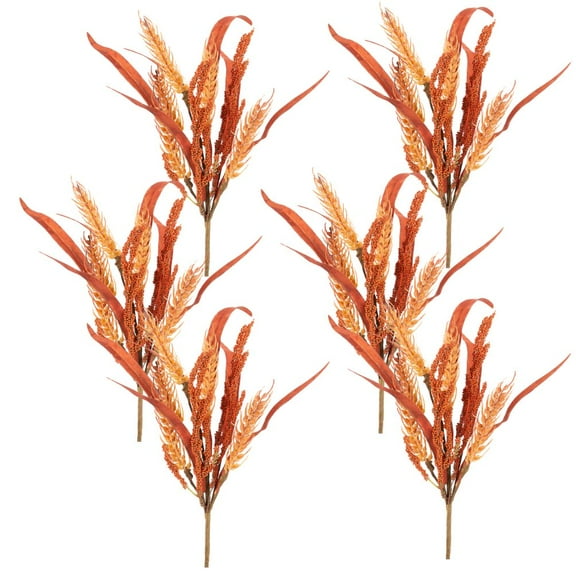 6pc Rust-Colored Wheat and Berry Floral Picks - for Fall Decor - Factory Direct Craft