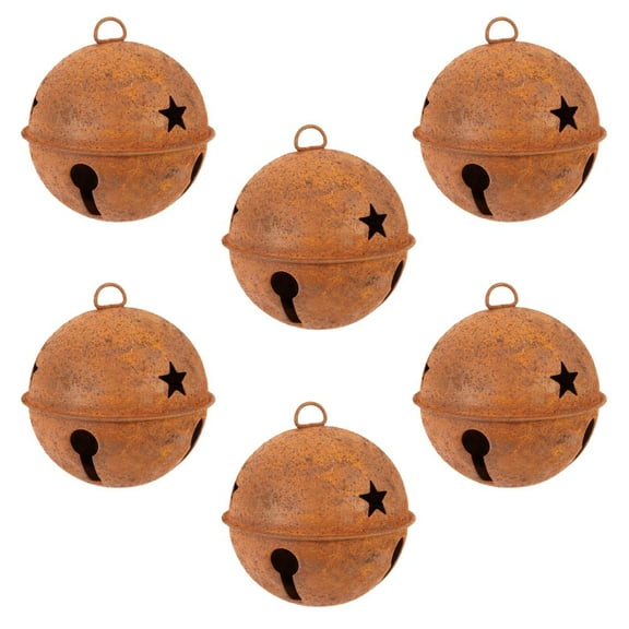 6pc Rusty Metal Sleigh Bell Ornaments 80mm - for Christmas Decor - Factory Direct Craft