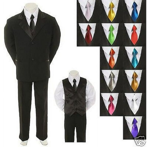 6pc Satin Bow Tie Baby Toddler Boy Formal Black Tail Tuxedo Suit S M L XL 2T-20