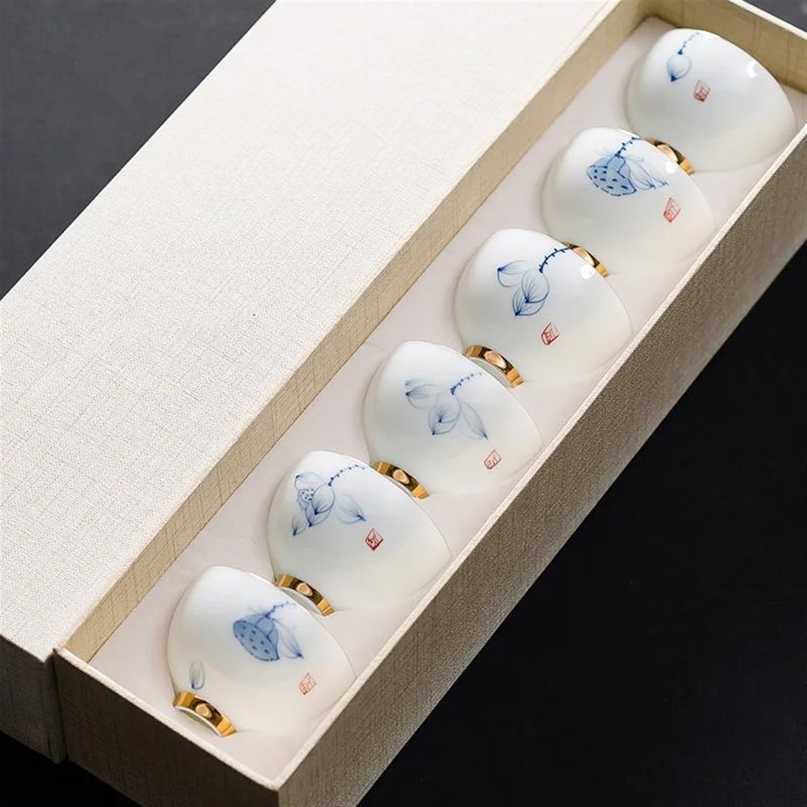 6pc Set Ceramic Tea Cup Arabic Espresso Coffee Cup Chinese Kung Fu Clear Tea Water Cups Sets Japanese Tea Bowl Service Gift Box