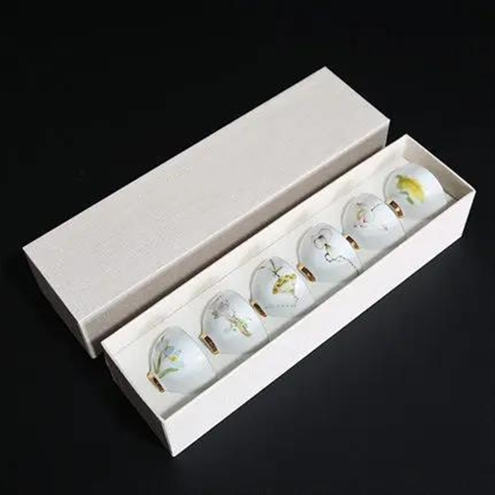 6pc Set Ceramic Tea Cup Arabic Espresso Coffee Cup Chinese Kung Fu Clear Tea Water Cups Sets Japanese Tea Bowl Service Gift Box