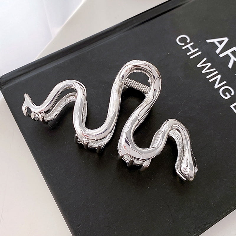 6pc Snake Shape Alloy Large Claw Hair Clips for Woman Thick Hair Platinum 49x105x50mm
