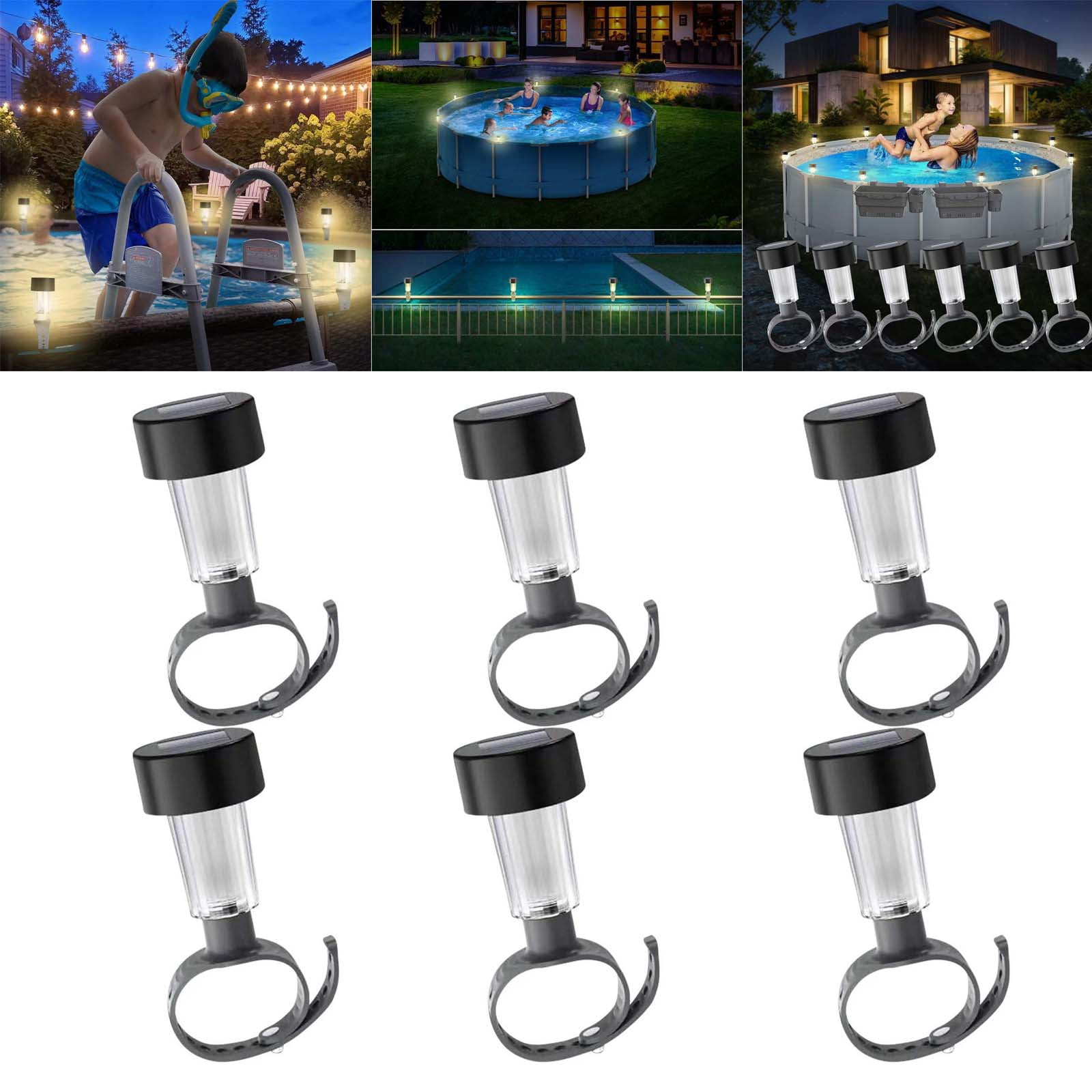 6pc Solar Pool Lighting for Frame Pools, Waterproof Pool Light for ...