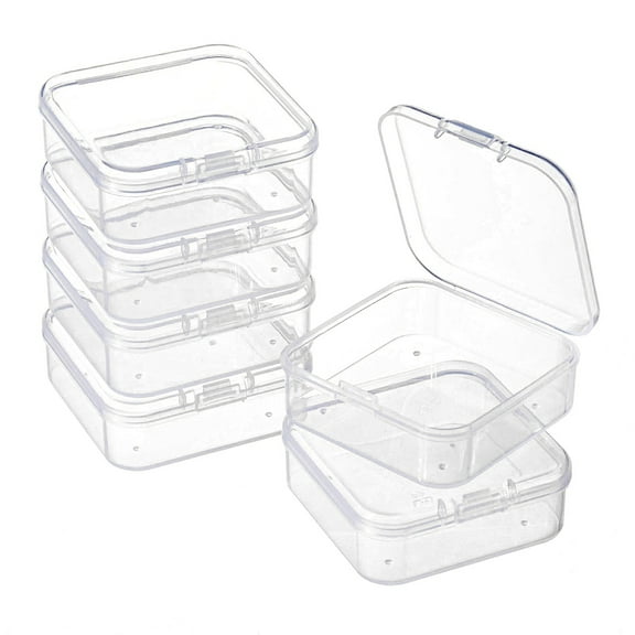 6pc Square Plastic Bead Storage Containers Clear 5.4x5.3x2cm Inner Size: 5.1x5.05x1.5cm