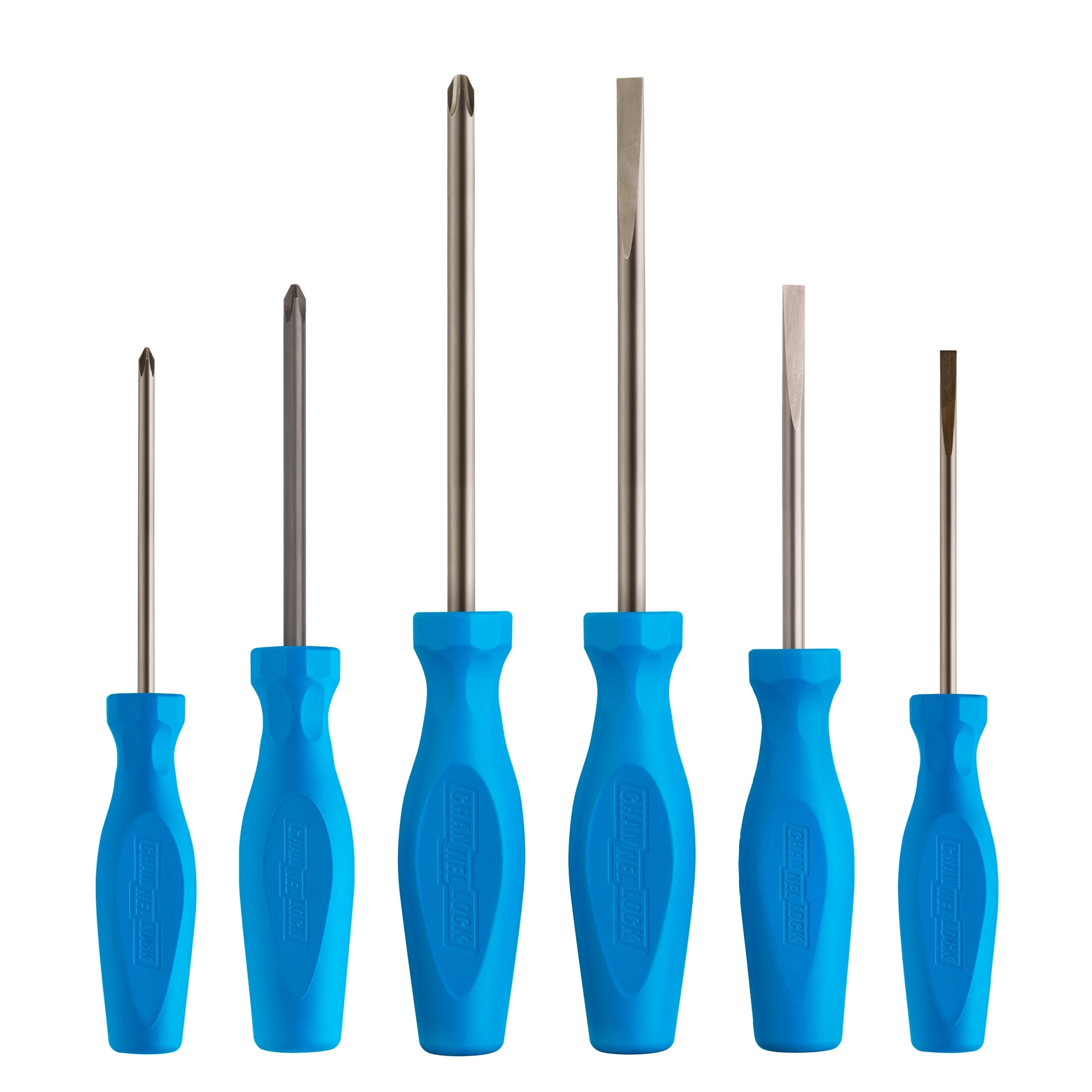 CHANNELLOCK Professional Screwdriver Set, Includes Phillips and Slotted Screwdriver, Precision Machined with Magnetic Tip & Tri-Lobe Grip, Ideal for Home Improvement, Made in USA, 6-tool set (SD-6H)