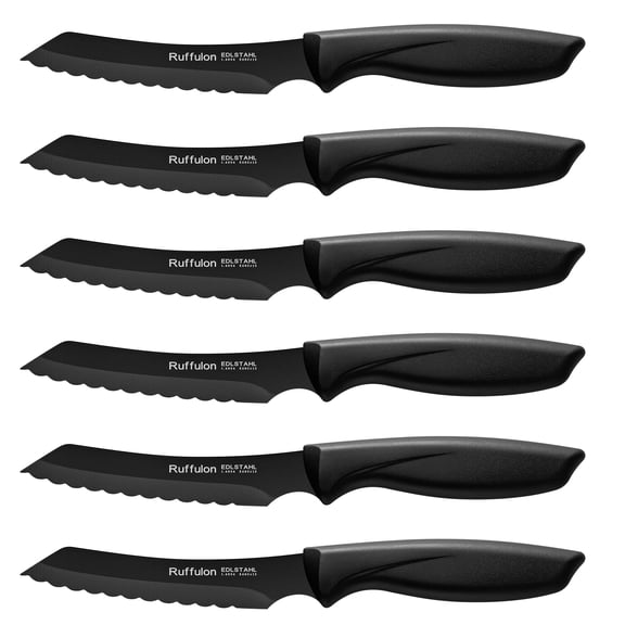 Steak Knives, 6 Pieces Steak Knife Set,Sharp Serrated Kitchen Knife,Stainless Steel Table Knife,Ergonomic Handles Dinner Knives,Dishwasher Safe