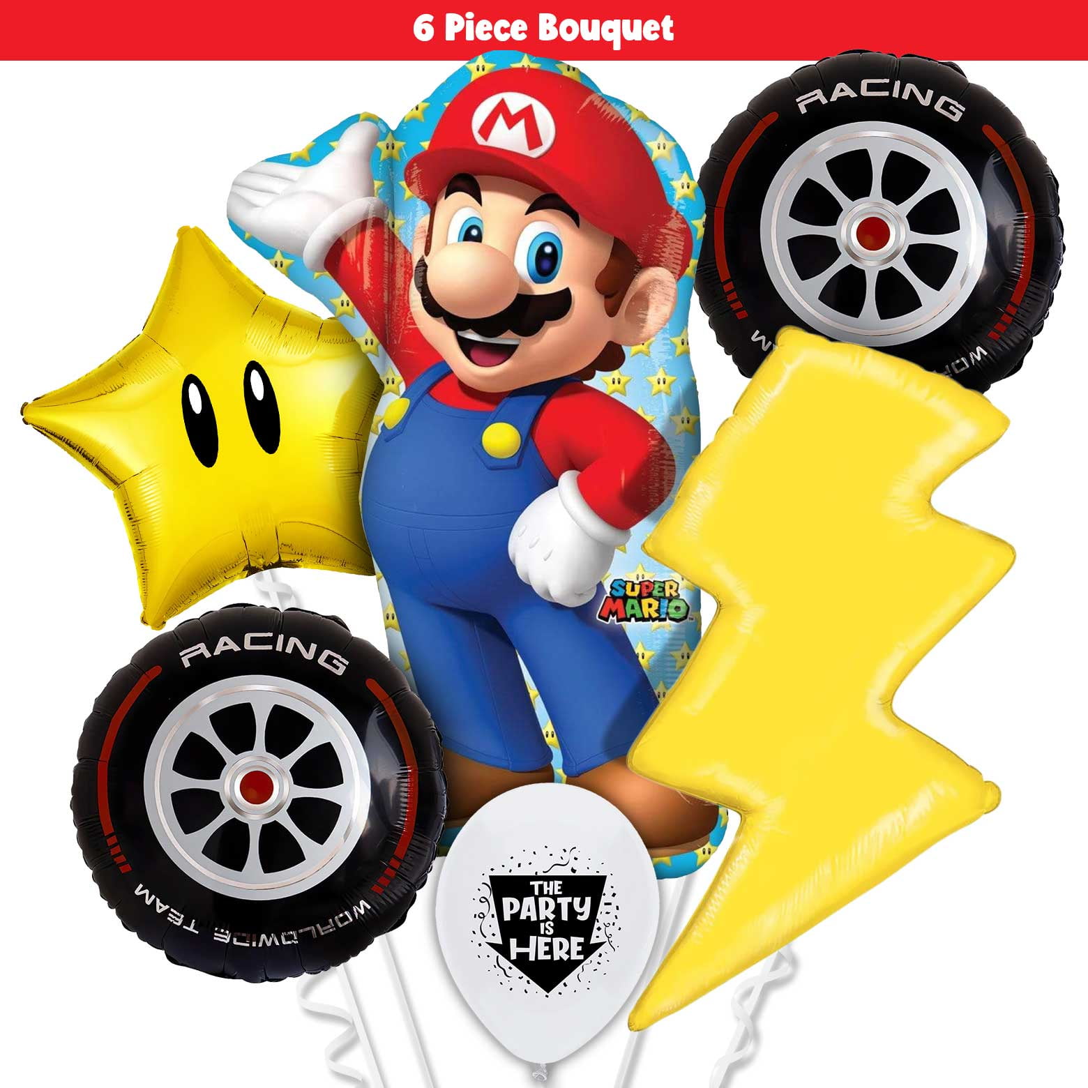 6pc Super Mario Kart Racing Deluxe Balloons Kit for Kids Birthday Party Supplies Decorations