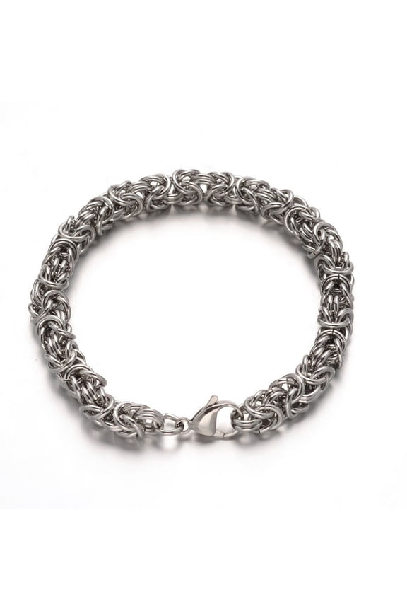 6pc Resistant 304 Stainless Steel Chains Bracelets Chainmaille Weaves Jewelry with Lobster Claw Clasps Stainless Steel Color 8-1/8 inch(205mm)