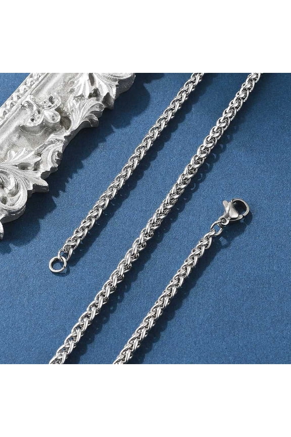 6pc Tarnish Resistant 304 Stainless Steel Wheat Chain Necklaces with Lobster Clasps Stainless Steel Color 23.7 inch(60.2cm) 1x3x5mm