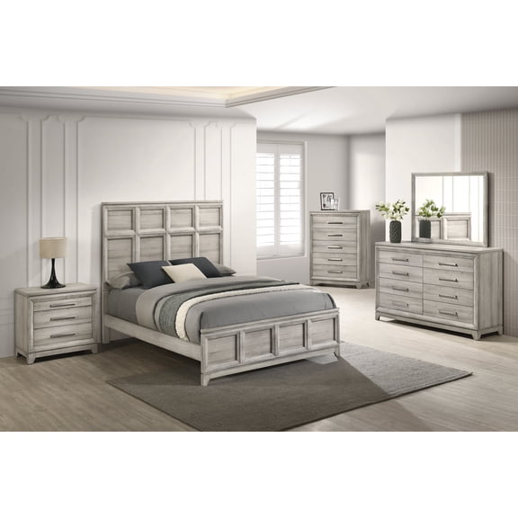 6pc Traditional Tall Headboard Gray King Bed Set Master Bedroom Furniture