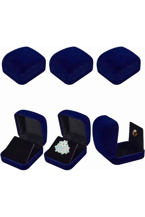 6pc Velvet Badge Package Boxes Rectangle Midnight Blue 5.3x5.85x3.5cm